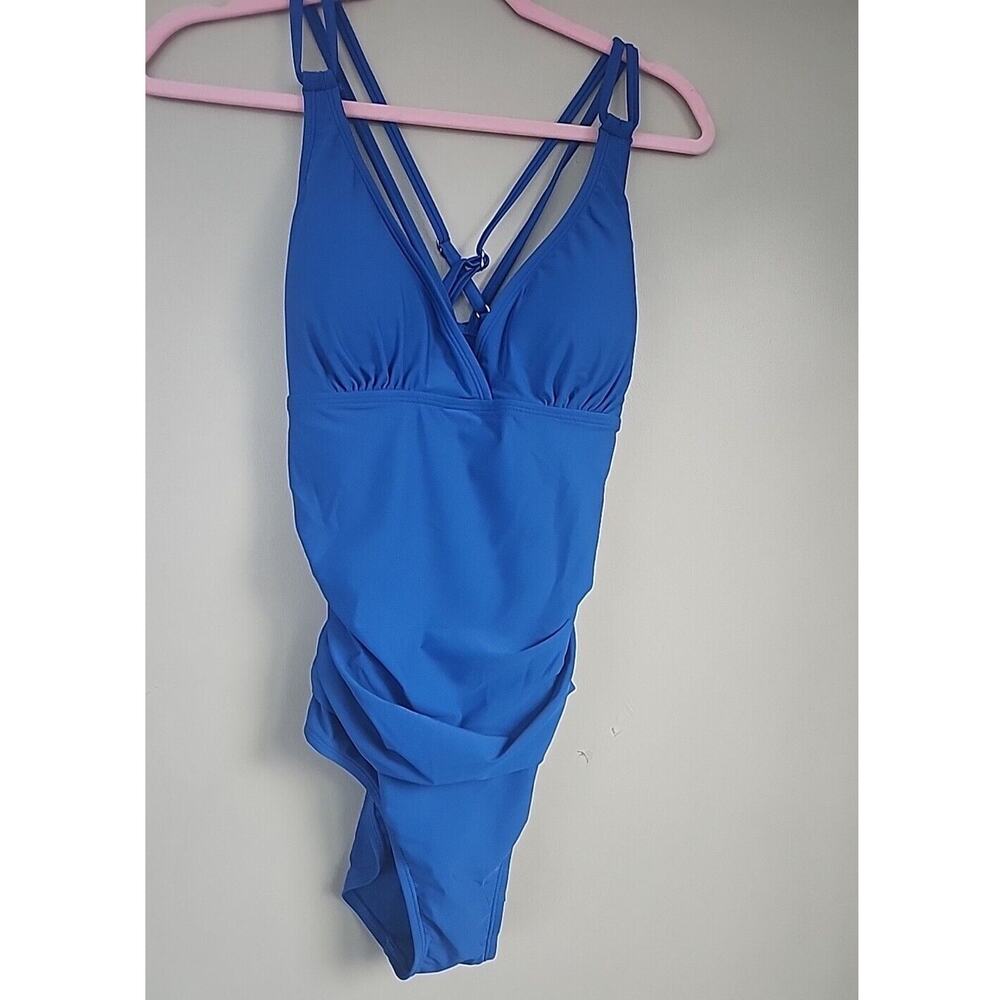 KI LAPHEE Women's size M Black Halter Ruched waist One piece swimsuit NWT